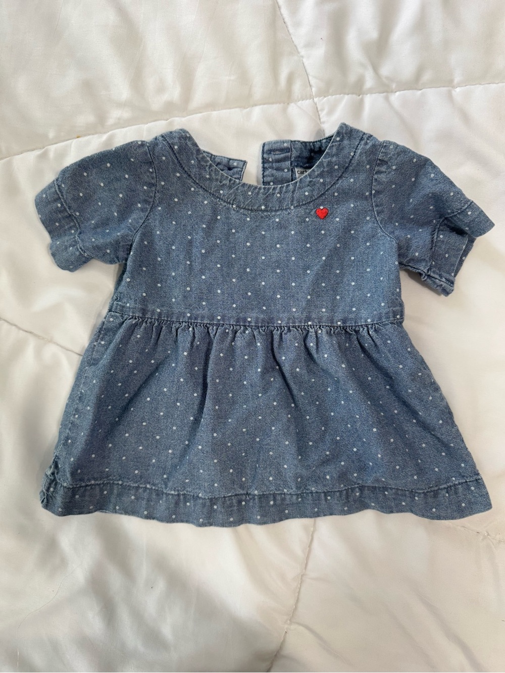 Carters Denim Dot Baby Dress with Red Heart Accent